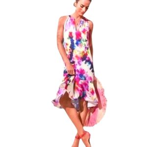 CABI Celebration 5971 Watercolor Tie Dye Abstract Midi Dress Sleeveless Boho M